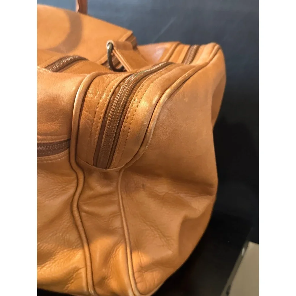Claire Chase Leather Duffel Bag Saddle Tan Weekender Travel Luggage 32 Inch